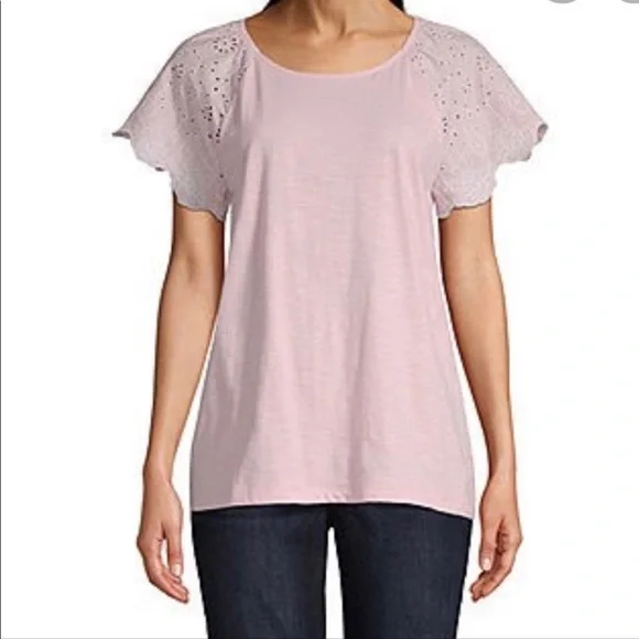 St. John’s Bay | Top Size XXL Eyelet Flutter Sleeves Pink Casual Tee NWT - Picture 1 of 5